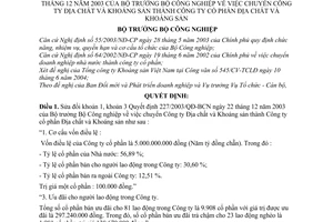 Quyết định 51/2004/QĐ-BCN chuyển Công ty Địa chất và Khoáng sản thành Công ty cổ phần sửa đổi 227/2003/QĐ-BCN
