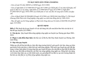 Quyết định 100/2004/QĐ-UB Quy hoạch Khu nông nghiệp công nghệ cao Lạc Dương Lâm Đồng 2004 2010