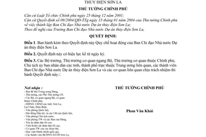 Quyết định 677/2004/QĐ-TTg  Quy chế hoạt động  Ban Chỉ đạo Nhà nước Dự án thủy điện Sơn La