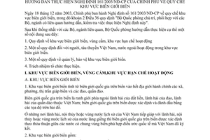 Thông tư 89/2004/TT-BQP Quy chế khu vực biên giới biển hướng dẫn thực hiện Nghị định 161/2003/NĐ-CP
