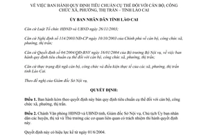 Quyết định 336/2004/QĐ-UB tiêu chuẩn cán bộ công chức xã phường thị trấn Lào Cai