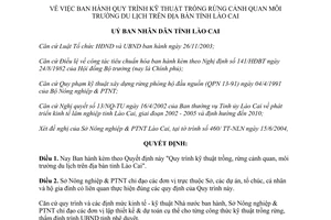 Quyết định 340/2004/QĐ-UB kỹ thuật trồng rừng cảnh quan môi trường du lịch Lào Cai