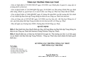 Quyết định 1047/TCT/QĐ-BBT Hoạt động Ban biên tập trang thông tin điện tử