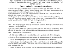 Quyết định 156/2004/QĐ-UB cho phép chuyển đổi Bệnh viện miễn phí Cần Giờ thành Bệnh viện Cần Giờ thuộc Trung tâm Y tế huyện Cần Giờ