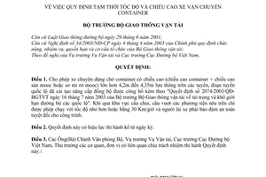 Quyết định 09/2004/QĐ-BGTVT tốc độ chiều cao xe vận chuyển container