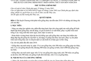 Quyết định 112/2004/QĐ-TTg  Chương trình phát triển giống thuỷ sản đến 2010