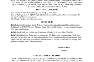 Quyết định 110/2004/QĐ-TTg công tác người Việt Nam ở nước ngoài thực hiện Nghị Quyết 36-NQ/TW