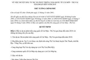 Quyết định số 695/QĐ-TTg năm 2004 duyệt đầu tư Dự án Cảng quốc tế Cái Mép Thị Vải 2010