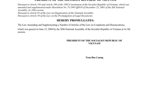 Order No. 15/2004/L-CTN of June 24, 2004 on the promulgation of Law