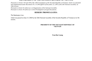 Order No.10/2004/L-CTN of June 24, 2004 on the promulgation of The Bankruptcy Law