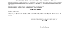 Order No.11/2004/L-CTN of June 24, 2004 on the promulgation of The Law on Inspection