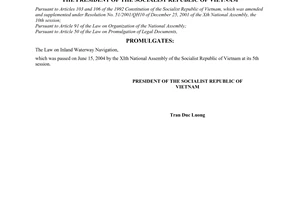 Order No. 12/2004/L-CTN of June 24, 2004 on law promulgation of The Law on Inland Waterway Navigation