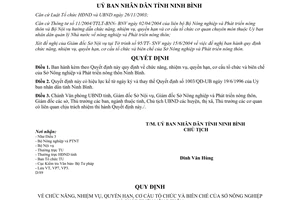 Quyết định 1459/2004/QĐ-UB nhiệm vụ quyền hạn cơ cấu tổ chức biên chế Sở Nông nghiệp Ninh Bình