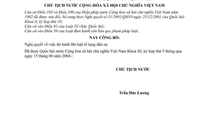Lệnh  công bố Nghị quyết thi hành Bộ luật tố tụng dân sự 17/2004/L-CTN