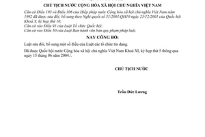 Lệnh công bố Luật bổ sung Luật các tổ chức tín dụng 09/2004/L-CTN