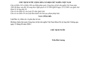 Lệnh công bố Luật Bảo vệ, chăm sóc và giáo dục trẻ em 14/2004/L-CTN