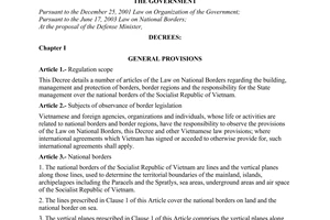 Decree of Government No. 140/2004/ND-CP of June 25, 2004 detailing a number of articles of The Law on National Borders