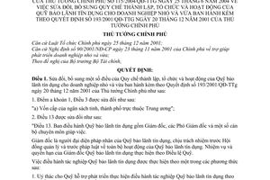 Quyết định 115/2004/QĐ-TTg  Quy chế thành lập, tổ chức hoạt động Quỹ bảo lãnh tín dụng cho doanh nghiệp nhỏ và vừa sửa đổi 193/2001/QĐ-TTg
