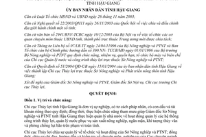 Quyết định 125/2004/QĐ-UB chức năng nhiệm vụ quyền hạn cơ cấu tổ chức bộ máy chi cục thủy lợi Hậu Giang