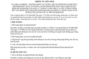 Thông tư liên tịch 10/2004/TTLT-BLĐTBXH-BTC chính sách trợ giúp kinh phí cho gia đình, cá nhân nhận nuôi dưỡng trẻ em mồ côi và trẻ em bị bỏ rơi