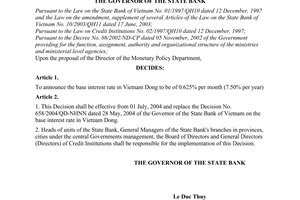 Decision No. 797/QD-NHNN of June 29, 2004, on the base interest rate in Vietnam Dong