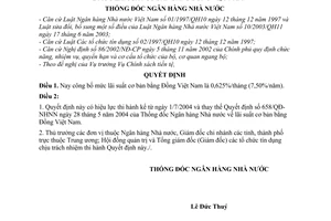 Quyết định 797/QĐ-NHNN mức lãi suất cơ bản bằng Đồng Việt Nam thay thế 658/QĐ-NHNN
