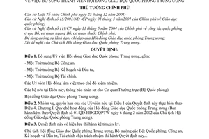 Quyết định 721/QĐ-TTg bổ sung thành viên Hội đồng Giáo dục quốc phòng Trung ương