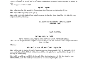 Quyết định 974/QĐ-TLĐ tổ chức hoạt động Công đoàn cơ sở xã, phường thị trấn