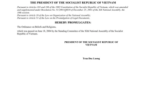 Order No.18/2004/L-CTN of June 29, 2004 on the promulgation of an ordinance of The National Assembly Standing Committee