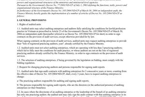Circular No.64/2004/TT-BTC of June 29, 2004  guiding the implementation of a number of articles of The Government's Decree No. 105/2004/ND-CP of March 30, 2004 on independent audit