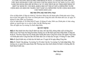 Quyết định 0865/2004/QĐ-BTM Quy chế cấp giấy chứng nhận xuất xứ Mẫu S hàng hưởng ưu đãi thuế quan Hiệp định hợp tác kinh tế, văn hoá KHKT VN-Lào