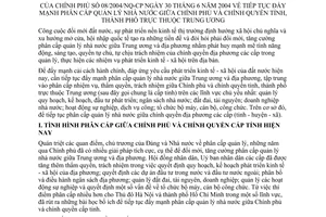 Nghị quyết 08/2004/NQ-CP tiếp tục đẩy mạnh phân cấp quản lý nhà nước giữa Chính phủ và chính quyền tỉnh, thành phố trực thuộc Trung ương