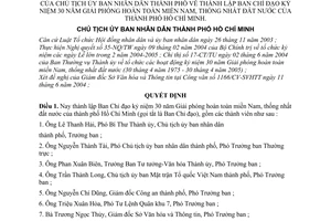 Quyết định 3222/2004/QĐ-UB thành lập Ban Chỉ đạo kỷ niệm 30 năm Giải phóng miền Nam, thống nhất đất nước thành phố Hồ Chí Minh