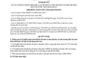 Nghị quyết 16/2004/NQ-HĐND4  tỷ lệ phần trăm trích để lại phí bảo vệ môi trường