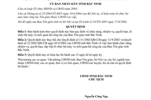 Quyết định 102/2004/QĐ-UB chức năng nhiệm vụ quyền hạn bộ máy mối quan hệ công tác Ban Tôn giáo Bắc Ninh