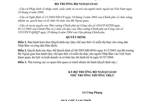 Quyết định 09/2004/QĐ-BNG miễn thị thực cho công dân Nhật Bản Hàn Quốc