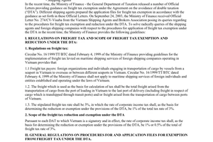 Official Dispatch No. 6873 TC/TCT of June 22, 2004, guidance on settlement of unsolved application files for freight tax exemption under the Agreement on the avoidance of double taxation