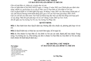 Quyết định 03/2004/QĐ-DSGĐTE Hướng dẫn tiêu chuẩn xã, phường phù hợp với trẻ em