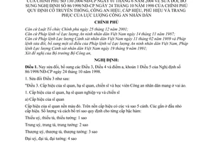 Nghị định 130/2004/NĐ-CP cờ hiệu truyền thống, công an hiệu, cấp hiệu, phù hiệu trang phục lực lượng công an nhân dân sửa đổi NĐ 86/1998/NĐ-CP