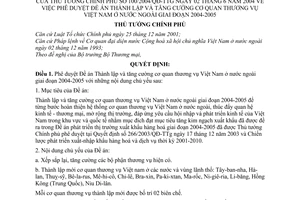 Quyết định 100/2004/QĐ-TTg Đề án thành lập tăng cường cơ quan thương vụ Việt Nam ở nước ngoài 2004-2005