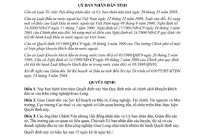 Quyết định 1996/2004/QĐ-UB khuyến khích đầu tư vào Khu công nghiệp Giao Long