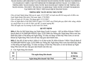 Quyết định 682/2004/QĐ-NHNN Hệ thống mã NH, Tổ chức tín dụng,Kho bạc NN mở tài khoản NHNN trực tiếp giao dịch thanh toán sửa đổi 59/2000/QĐ-NHNN2