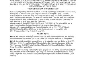 Quyết định 689/2004/QĐ-NHNN  Quy chế thanh toán mua bán, trao đổi hàng dịch vụ  khu vực biên giới khu kinh tế cửa khẩu VN-Trung Quốc