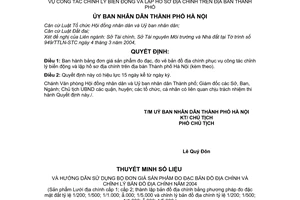 Quyết định 92/2004/QĐ-UB bảng đơn giá sản phẩm đo đạc, đo vẽ bản đồ địa chính phục vụ công tác chỉnh lý biến động lập hồ sơ địa chính thành phố