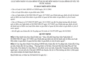 Quyết định 43/2004/QĐ-UB phối hợp thực hiện hôn nhân gia đình có yếu tố nước ngoài Bình Phước