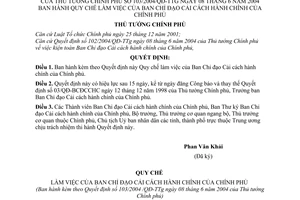 Quyết định 103/2004/QĐ-TTg  Quy chế làm việc Ban chỉ đạo cải cách hành chính Chính phủ