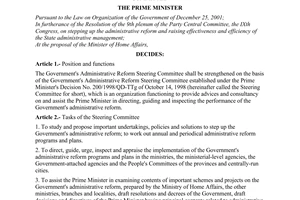 Decision No.102/2004/QD-TTg of June 8, 2004 strengthening the Government's Administrative reform steering committee