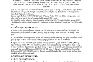 Thông tư 53/2004/TT-BTC cơ chế tài chính ngân sách ưu đãi thành phố Hải Phòng hướng dẫn thi hành Quyết định 54/2004/QĐ-TTg