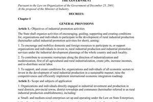 Decree of Government No.134/2004/ND-CP of June 9, 2004 encouraging the Development of Rural Industry