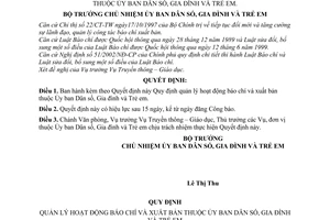 Quyết định 04/2004/QĐ-DSGĐTE quản lý hoạt động báo chí xuất bản thuộc Ủy ban Dân số, Gia đình và Trẻ em